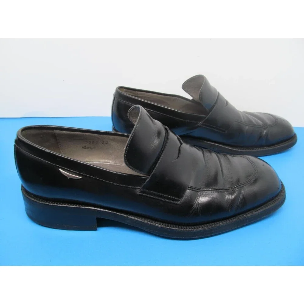 Bruno Verri Alberto Guardiani Mens Black Leather Loafers Size US 10 EUR 44